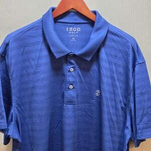IZOD Golf Cool FX Polo Shirt Mens 2XL Blue Striped Short Sleeve Stretch Knit